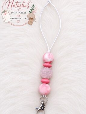 Pink Beaded Car Freshie Hanger